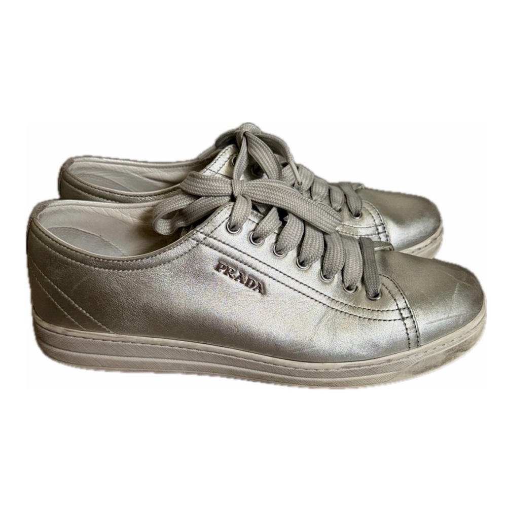 Prada Metallic Silver Leather Low Top Sneakers, size 38.5 - Picture 15 of 15